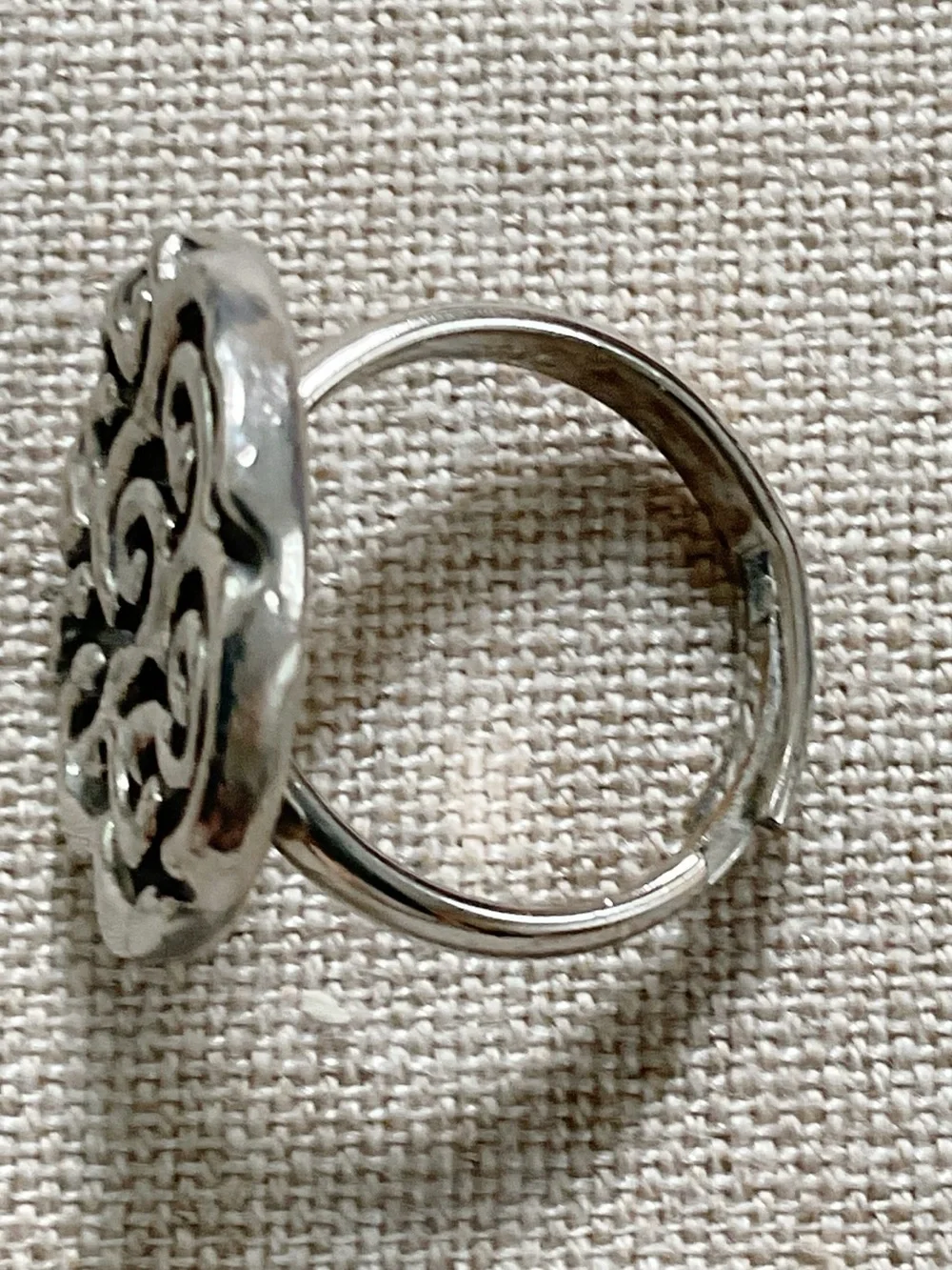 Vintage Silver Tone Abstract Swirl Statement Ring Adjustable Boho